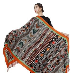 Colorful  Wool  Geometric Patterned Scarf Extra Large